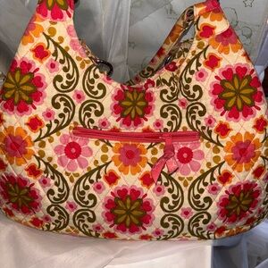 Vera Bradley Pink and Green Floral Hobo Bag